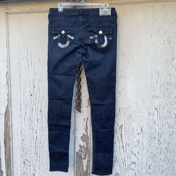 True Religion Skinny Jeans Women's Size 25 Dark Wash Blue Jeans with Sequin - Picture 1 of 16